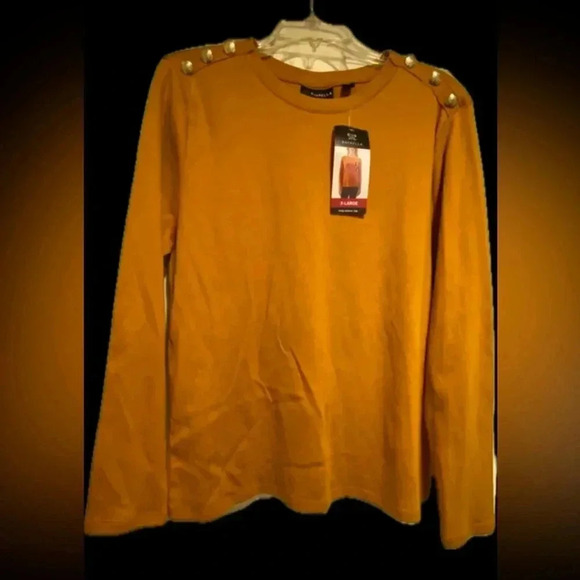 Women’s Long Sleeve Cotton Crew Neck Tee Accent Buttons Gold Burnt Orange NEW xl - Picture 1 of 15